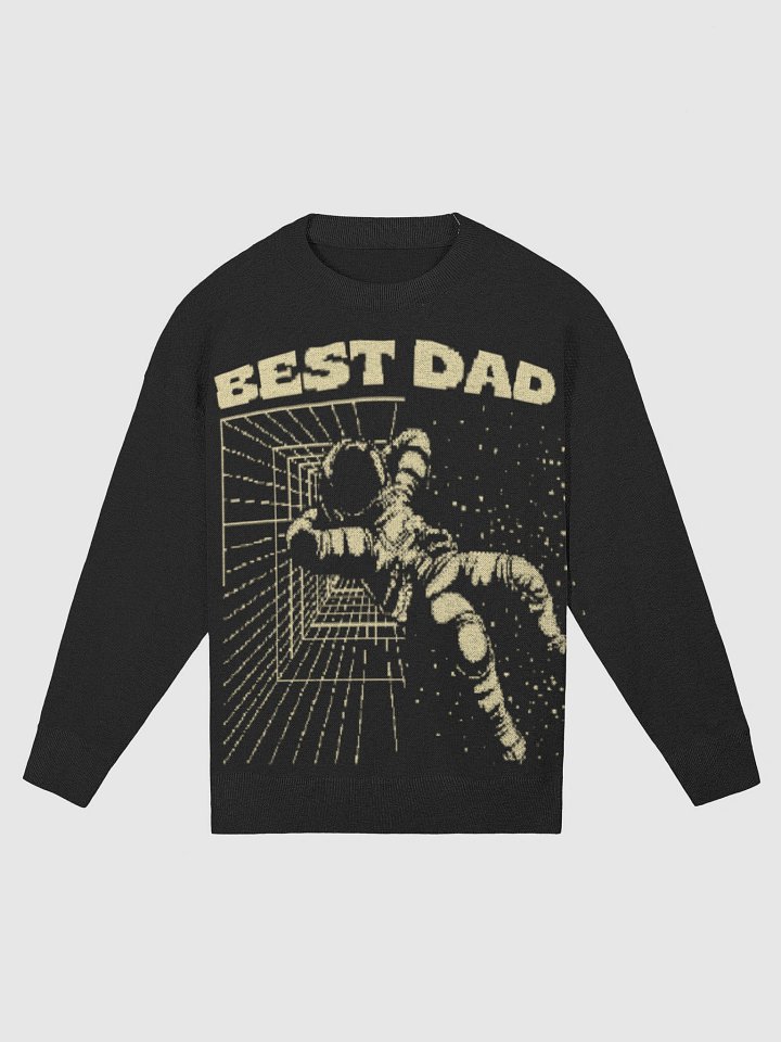 Interstellar Dad Knit Cardigan – Bold “Best Dad” Astronaut Sweater in Taupe and Black product image (2)