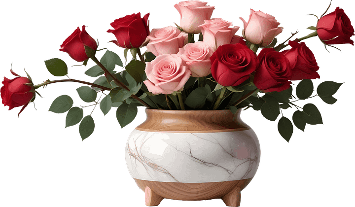 Marble Charm – Footed Vase with Roses PNG product image (1)