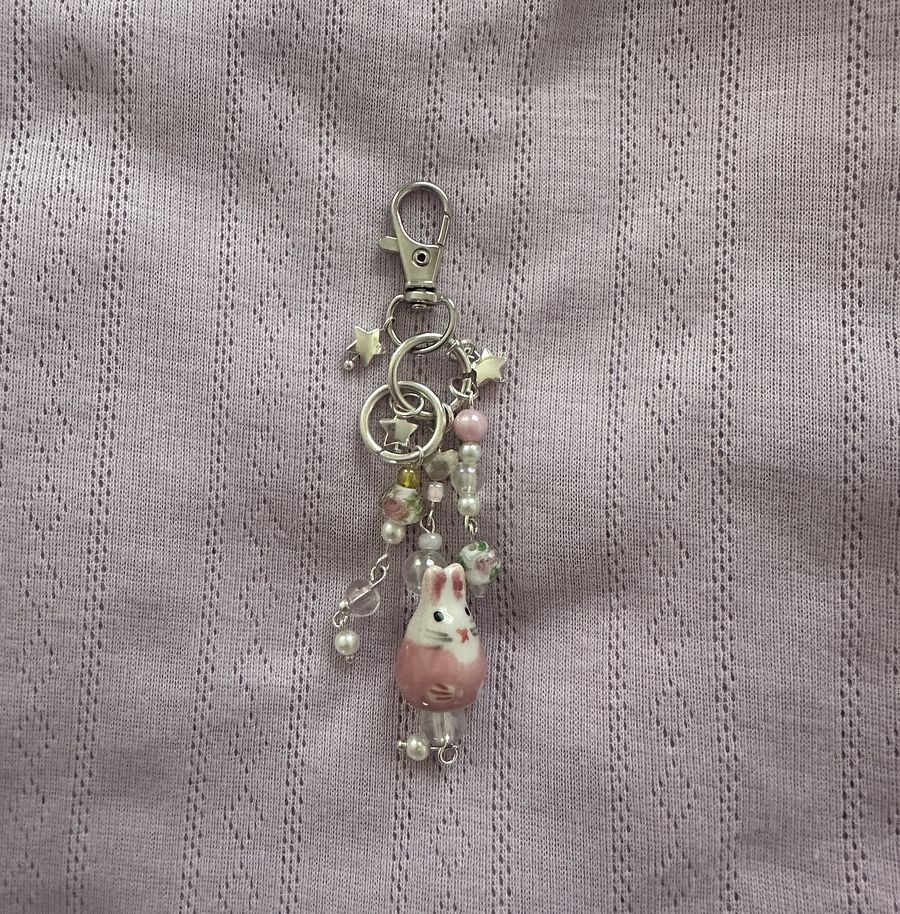 Handmade cute dangly bunny keychain product image (1)