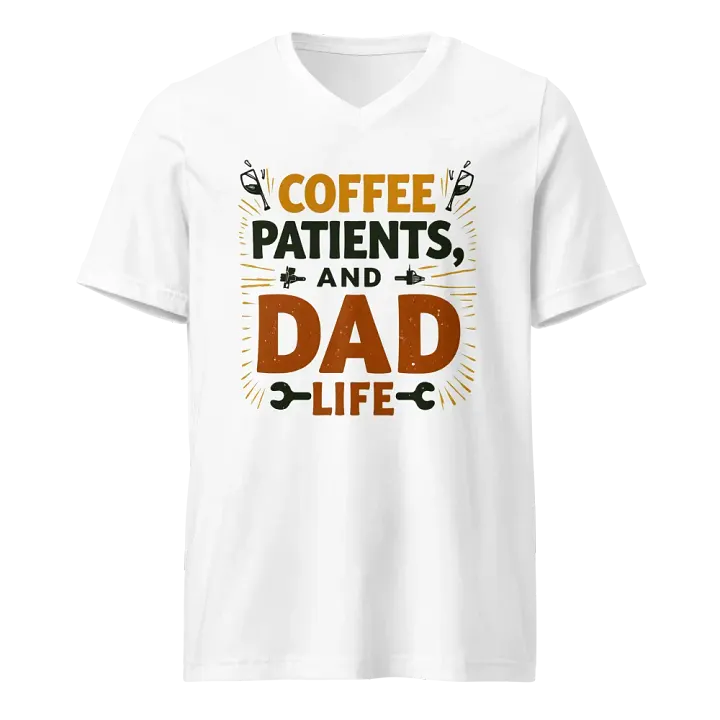 coffee, patients, and Dad Life V-Neck Tee product image (1)