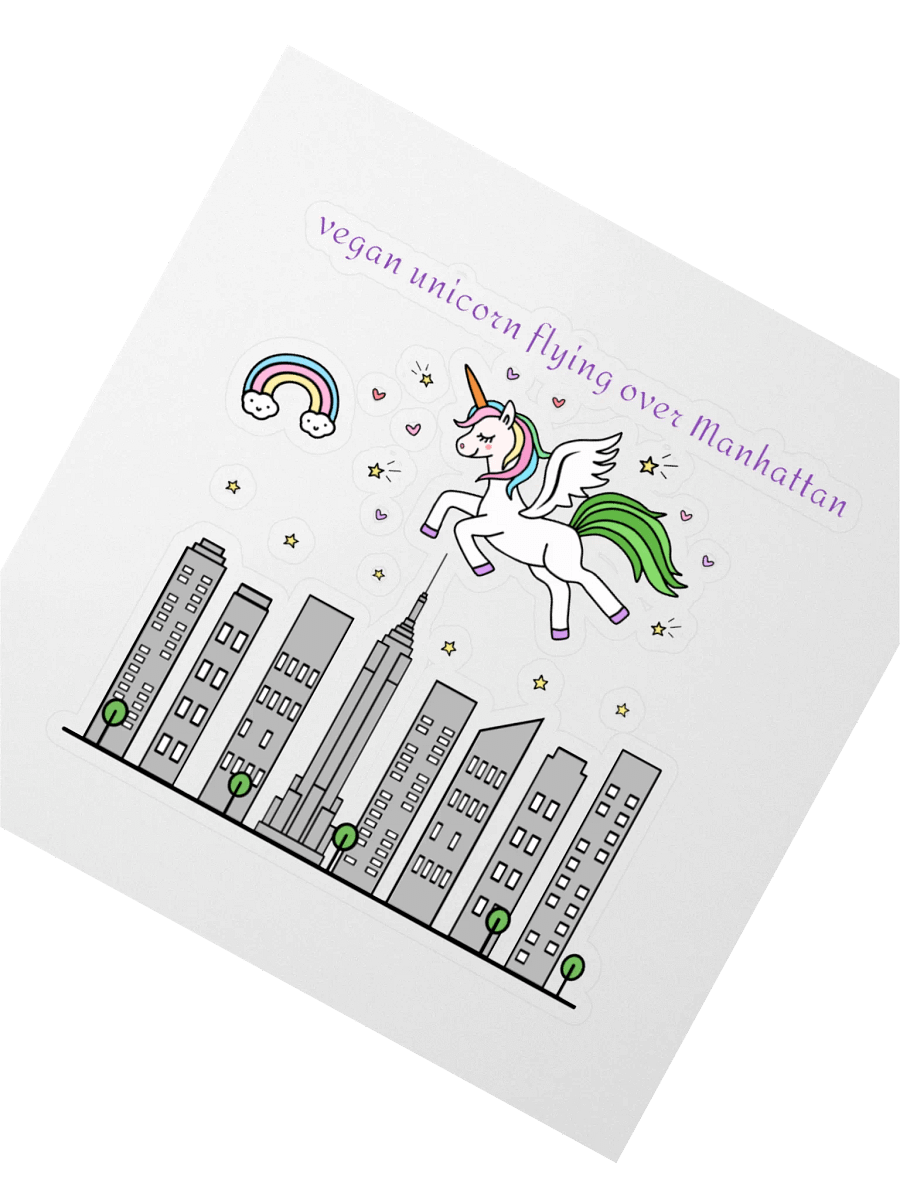 “Vegan Unicorn Flying Over Manhattan” Fun Sticker product image (2)