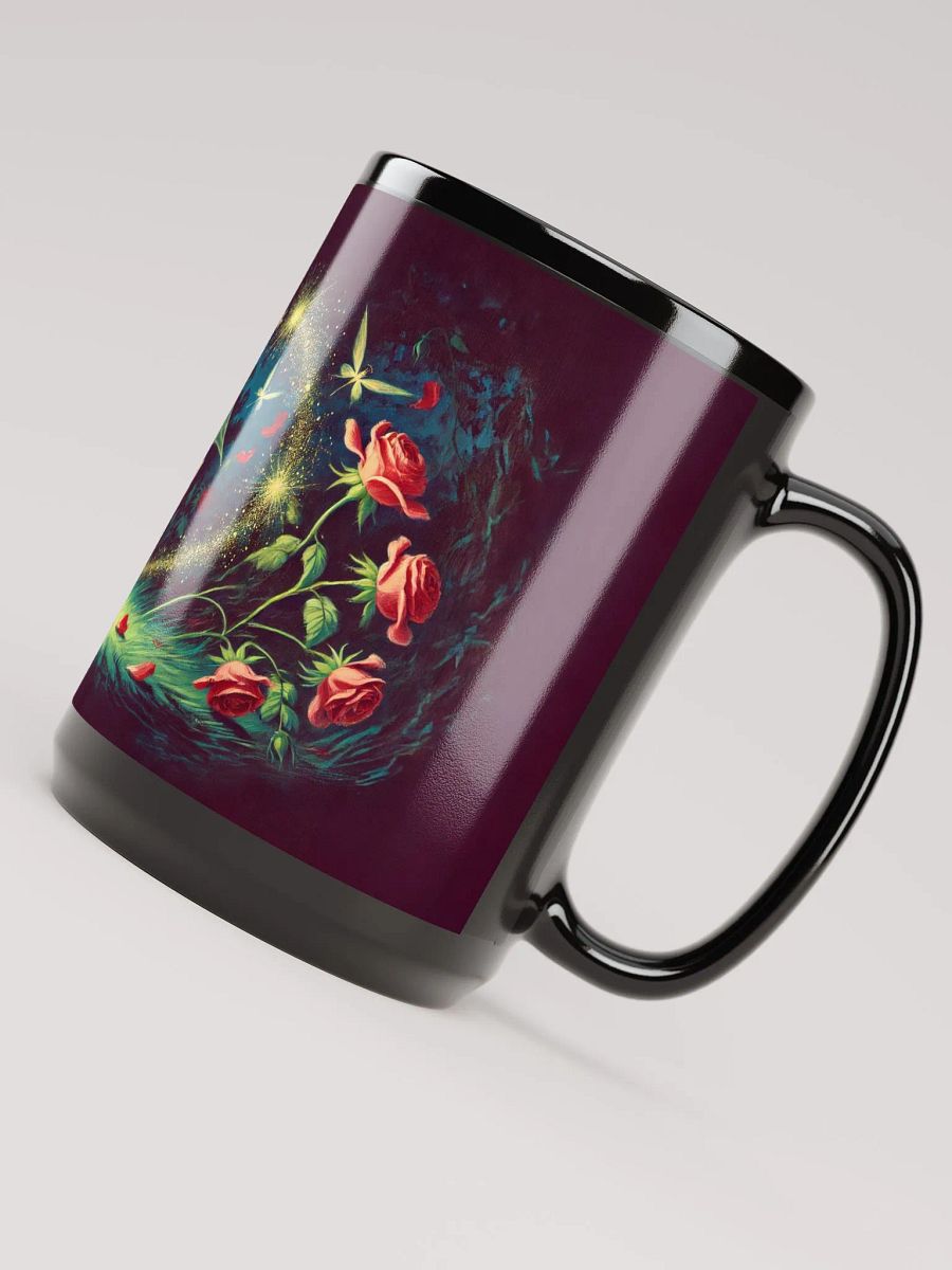 Enchanted Red Rose Petal Fairy 15 oz Black Glossy Mug product image (5)