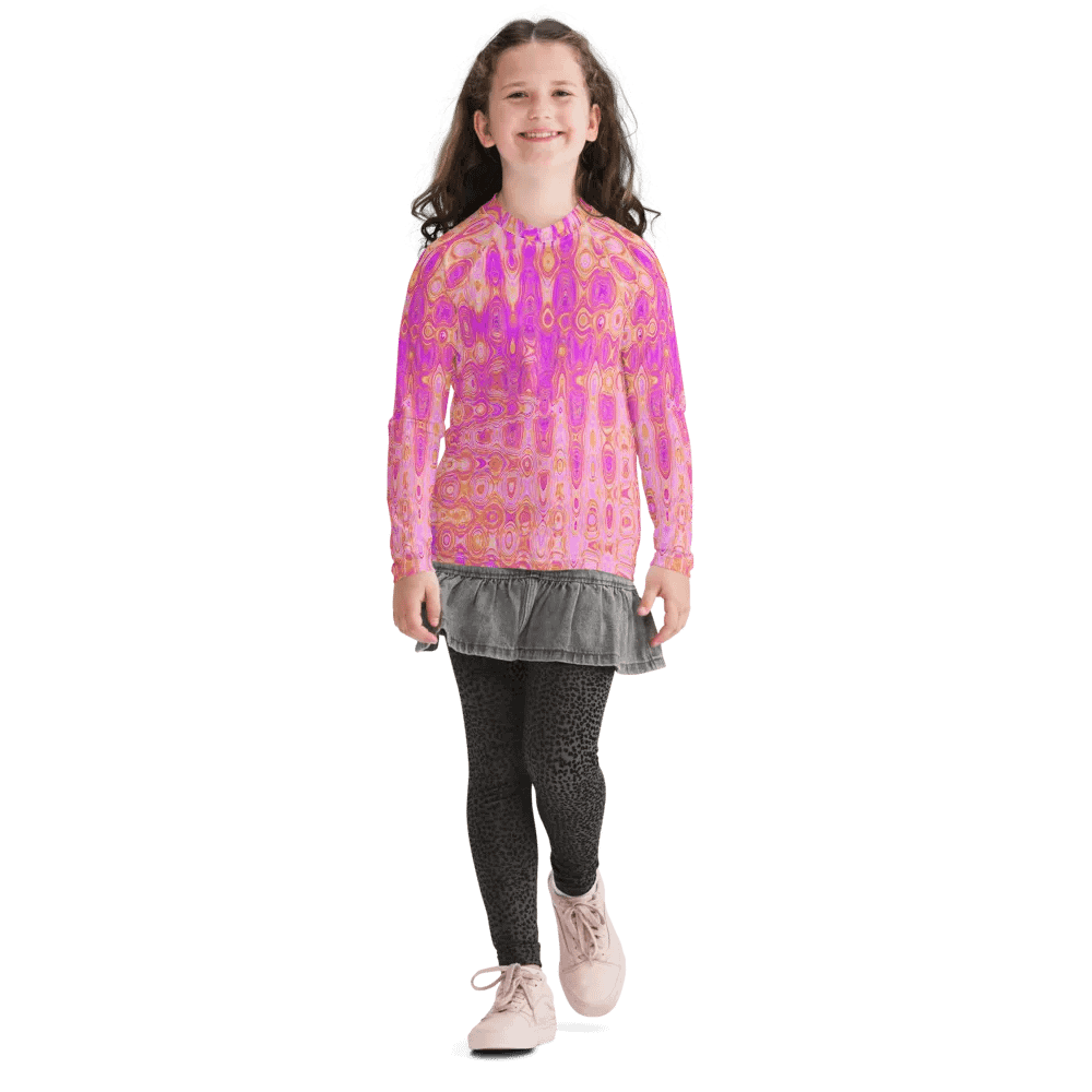 Cool Abstract Pink and Magenta Atomic Retro Zigzags Youth Rash Guard Shirt product image (6)