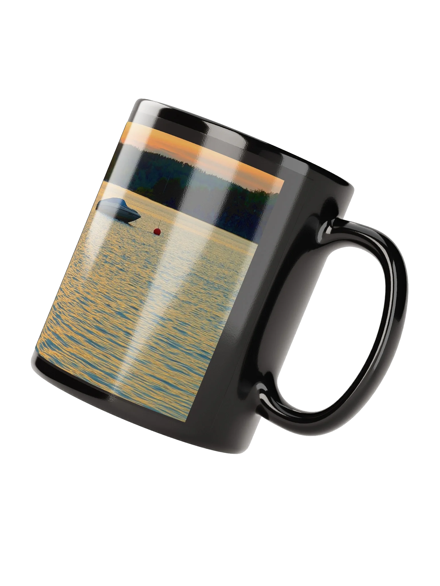 Keramiktasse schwarz - Sonnenuntergang über dem See product image (2)