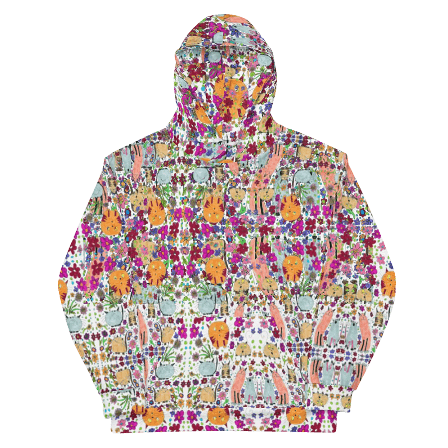 Abstract Floral Doodle Art Cats Unisex Pull Over Hoodie product image (11)