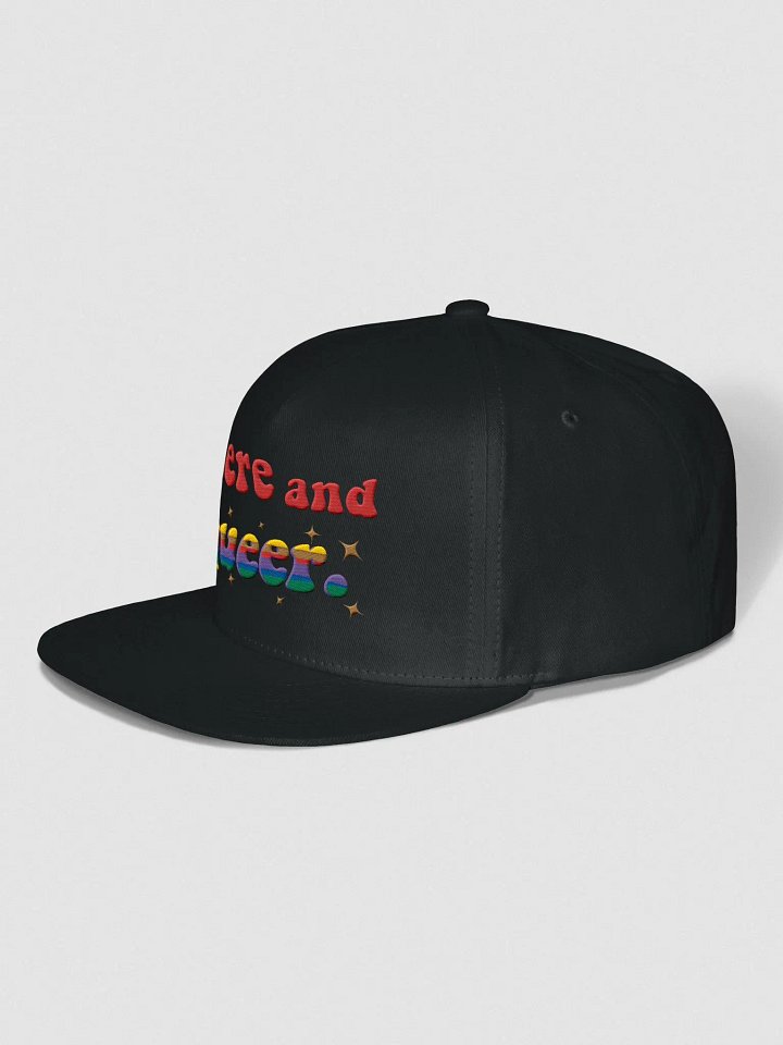 I'm Here and Queer Flat Snapback Cap product image (5)
