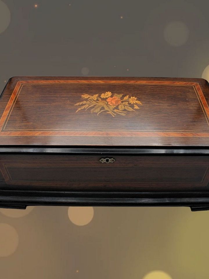 Caixa de Música Francesa do Século XIX, desenho floral, oito músicas sinfónicas, peça de coleção product image (2)