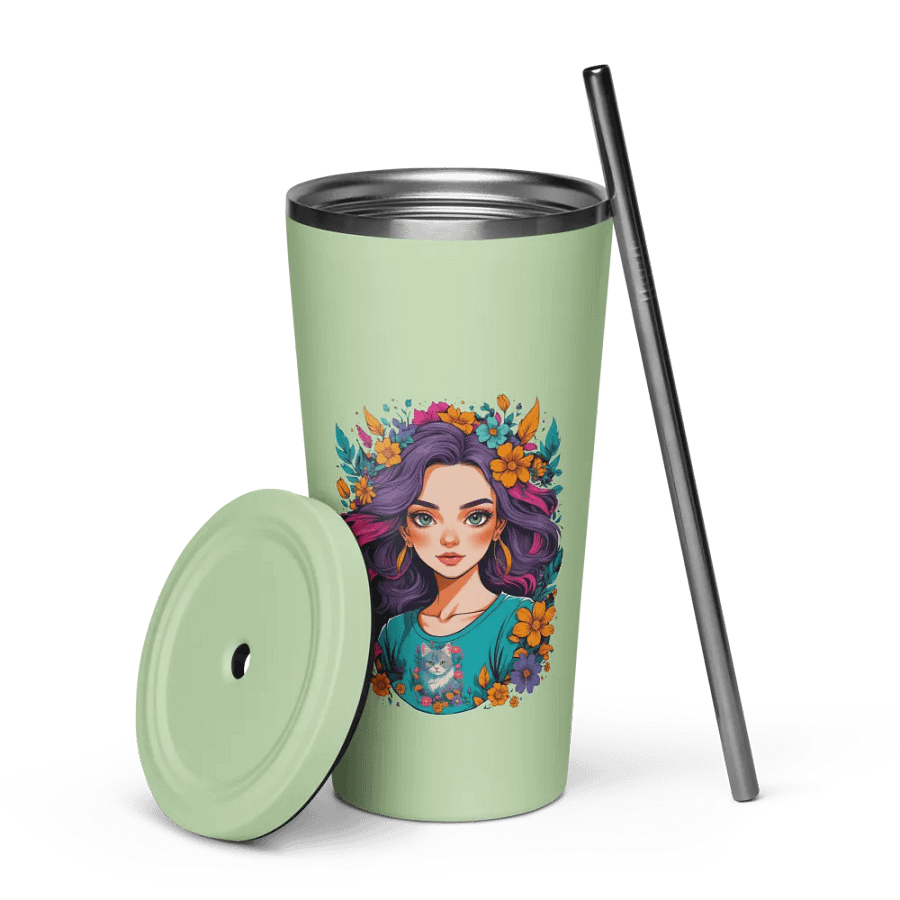 Bloomcore Flower Girl 20 oz Tumbler Cup - Mint - Insulated Tumbler with a Straw - v2 product image (7)