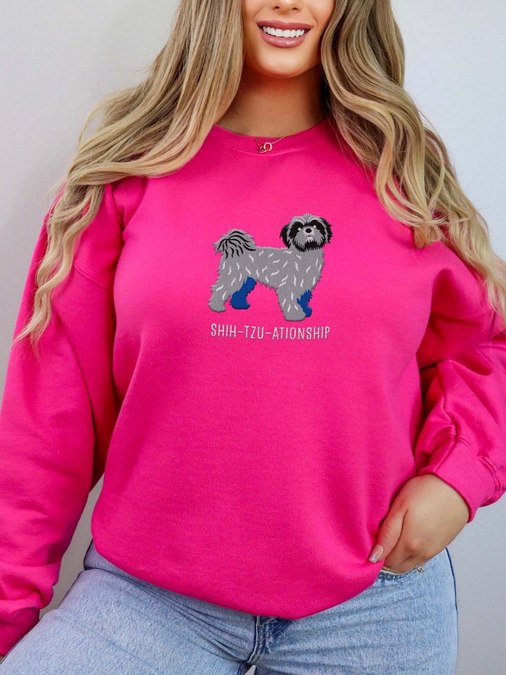 Shih-Tzu-ationship Sweatshirt (Embroidered) of a Shih Tzu(Blue) product image (2)
