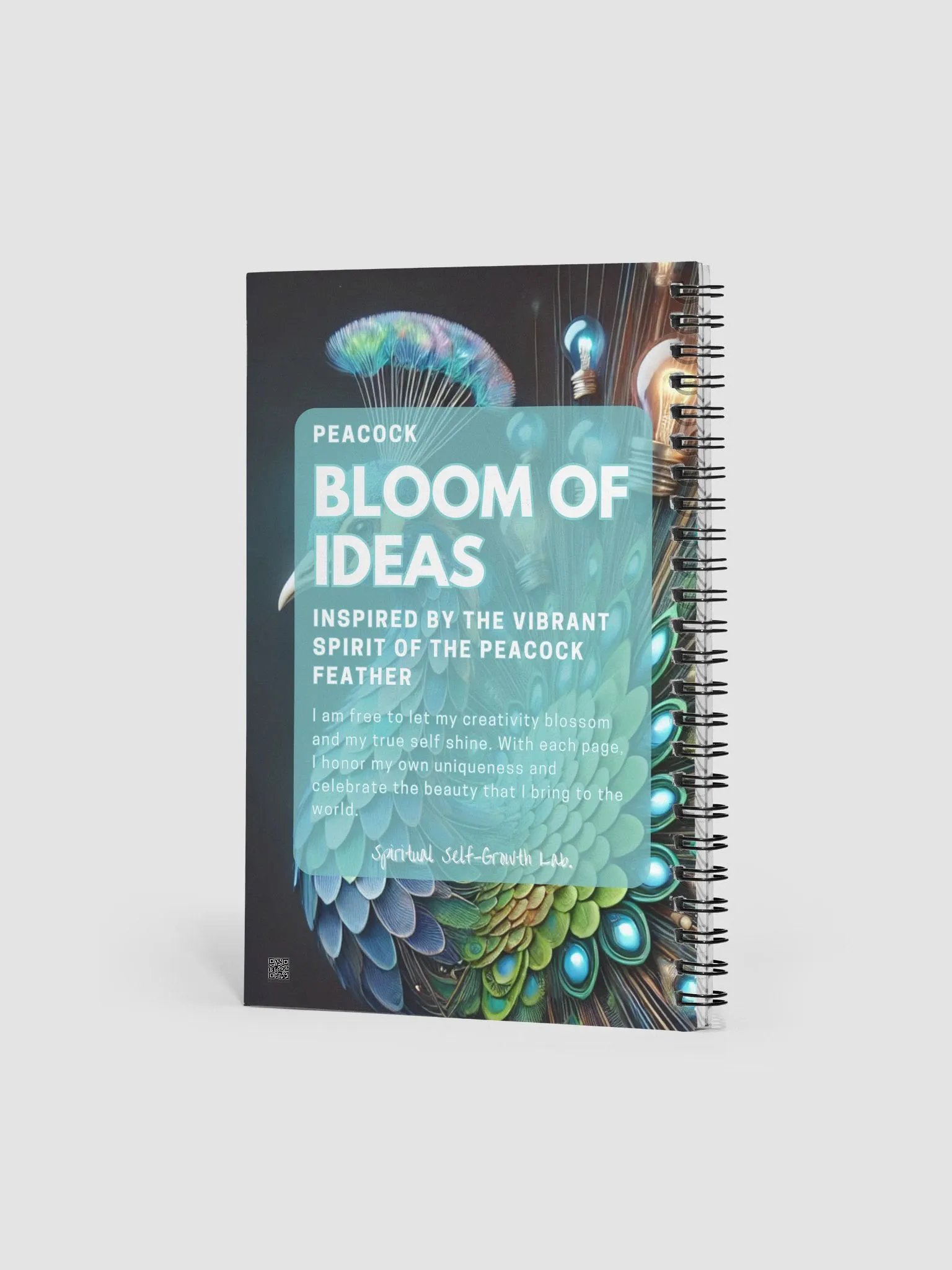 "Bloom of Ideas" – Illuminated Peacock Feather Journal for Spiritual Growth and Inspired Reflection Side product image (2)