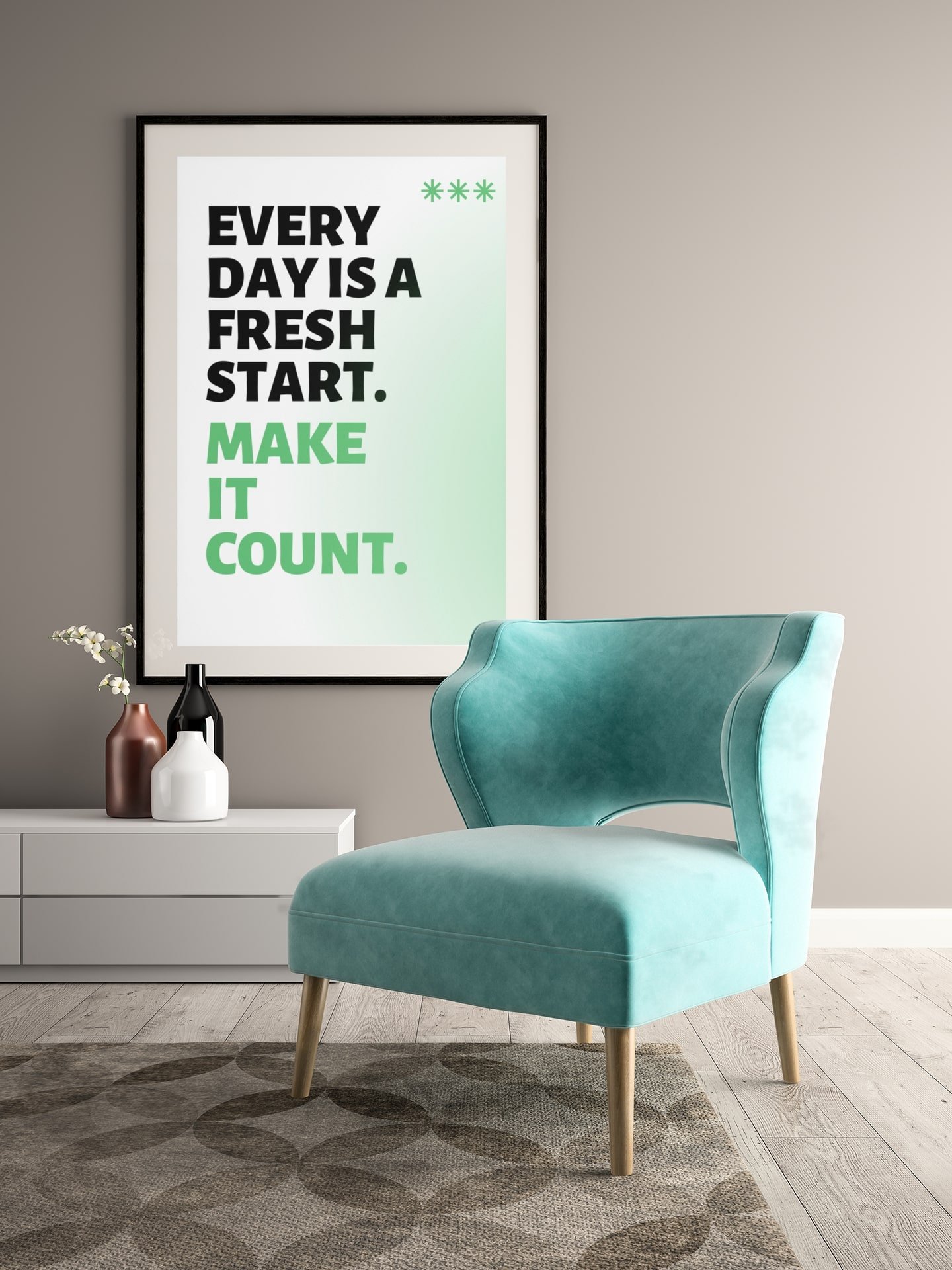 Inspirational Daily Fresh Start Poster, Positive Mindset Quote Wall Art, Motivational Home Decor, New Beginnings Office Artwork, Green Decor product image (4)