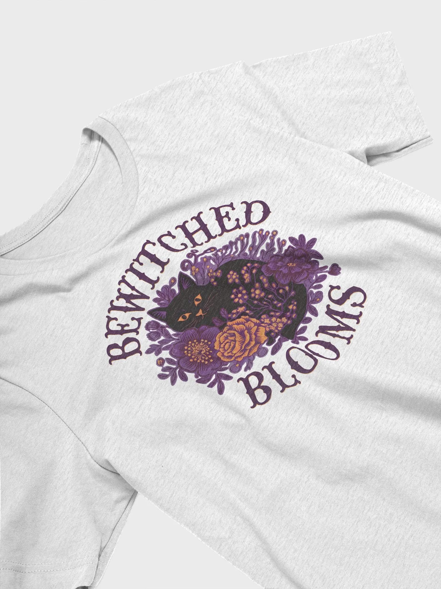 “BEWITCHED BLOOMS” t-shirt, playful black cat, Halloween apparel, floral finesse fashion, feline lovers clothing, floral cat graphics, cute Halloween shirt, witchy vibes clothing, gift idea product image (3)
