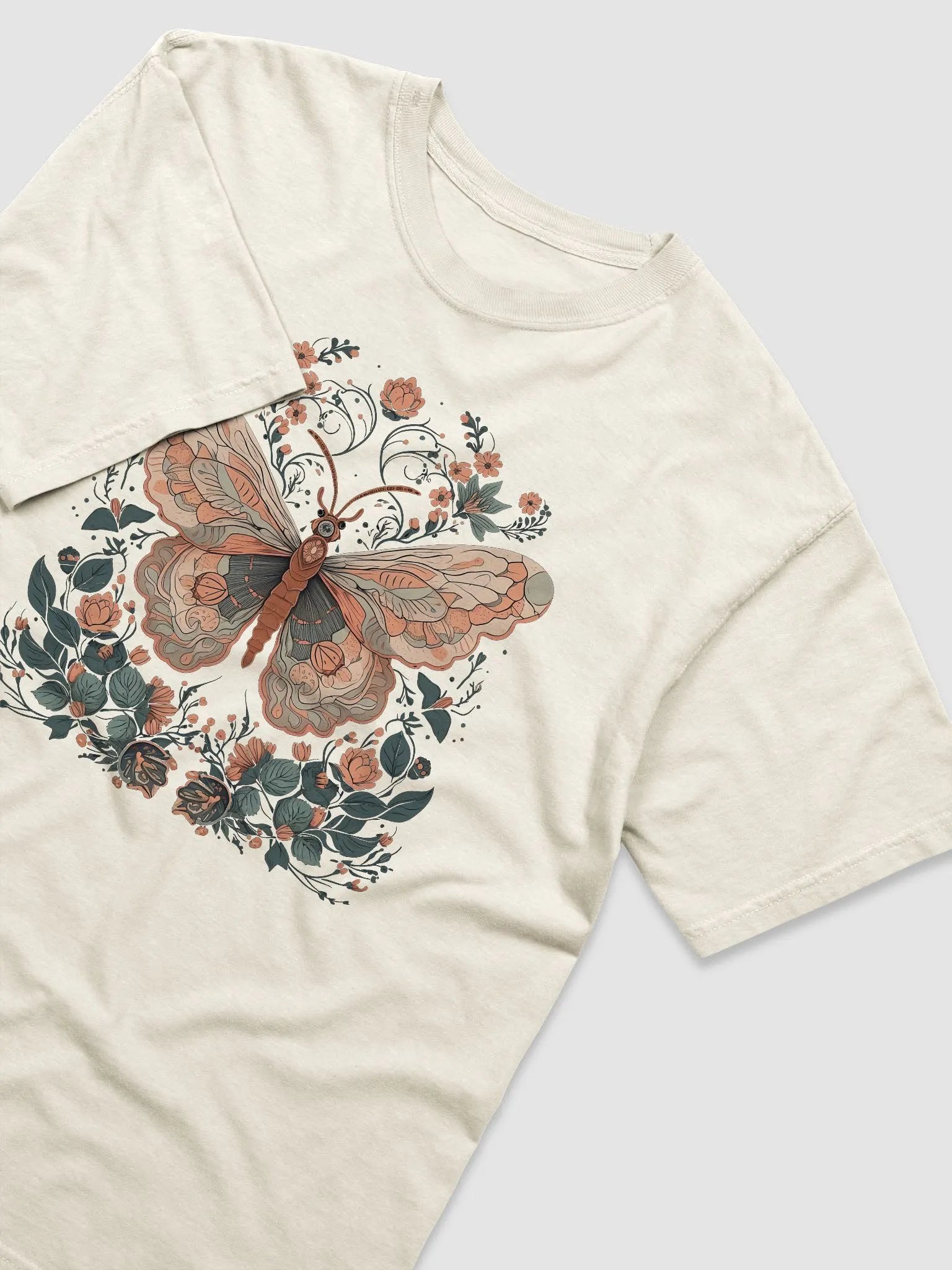 Luna Moth and Floral Elements Cottagecore Aesthetic T-Shirt(2) | Cottagecore, Forestcore, Fairycore, & Goblincore Shirt Design product image (17)