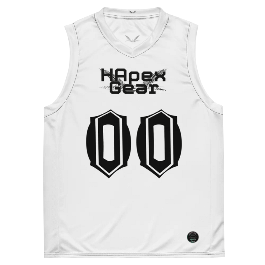 Freaky Hoody - White - Recycled Unisex Basketball Jersey - Black HApex Gear Black Logo product image (2)