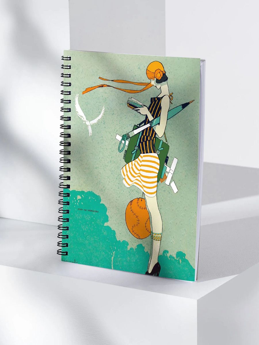 Spiral Notebook Featuring a Vintage Illustration of A 1930s Woman Reading product image (4)