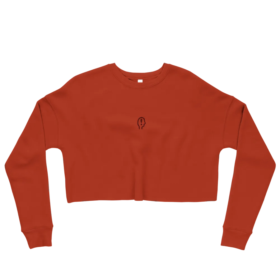 EXCLAIMING MENTALLY (maroon thread) embroidered fleece crop crew product image (4)