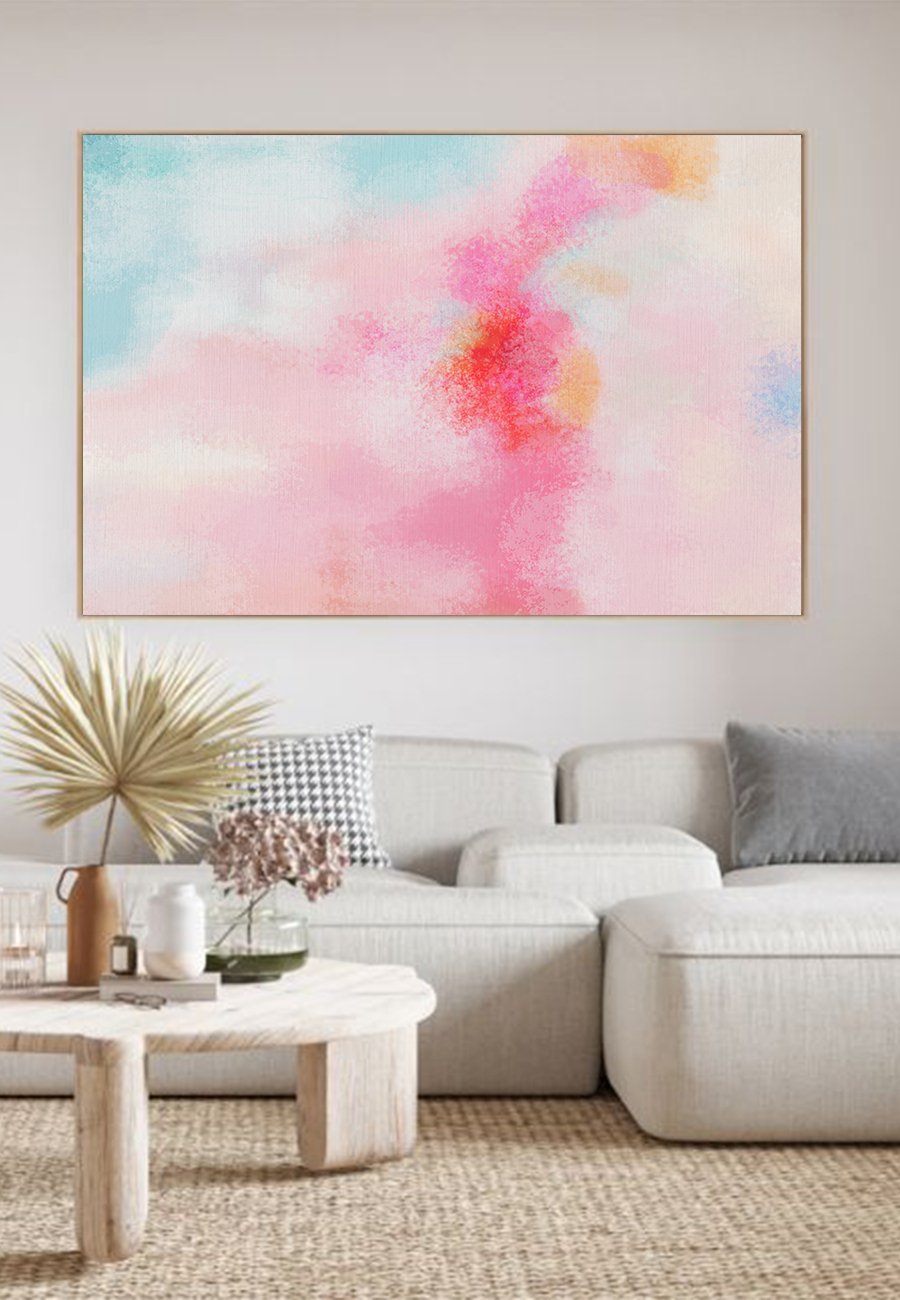 Unframed Minimalist Soft Pastel Blush Pink and Blue Abstract Print product image (1)