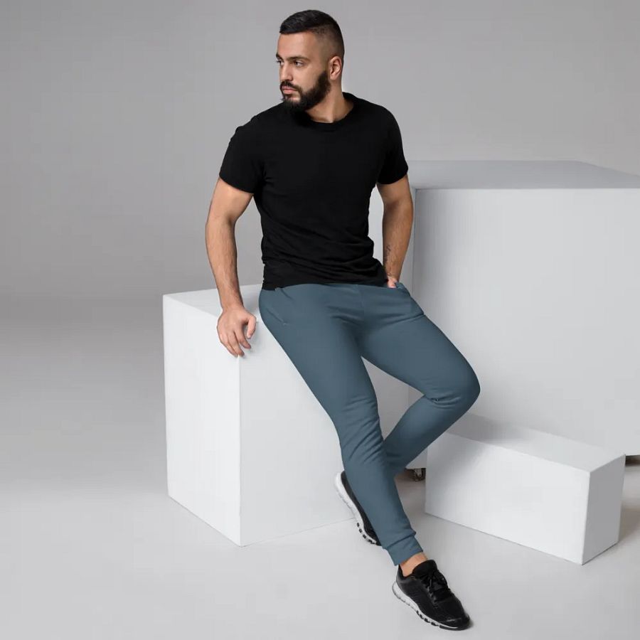 Plain Dark Greyish Blue Soft Summer Recycled Polyester Premium Men's Joggers by Treasure Pie product image (3)