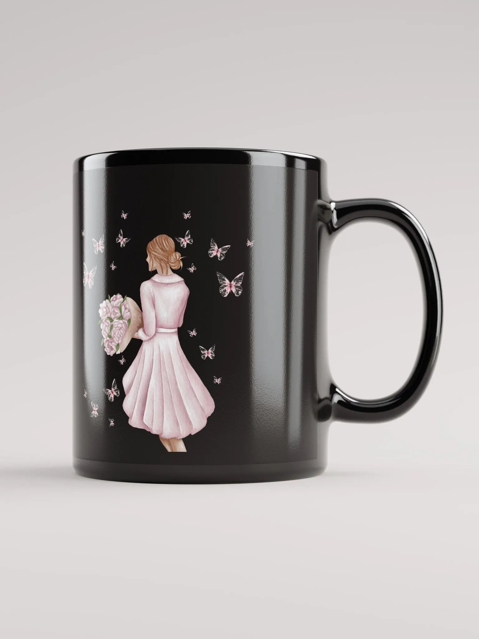 Woman Surrounded By Butterflies Black Mug product image (2)