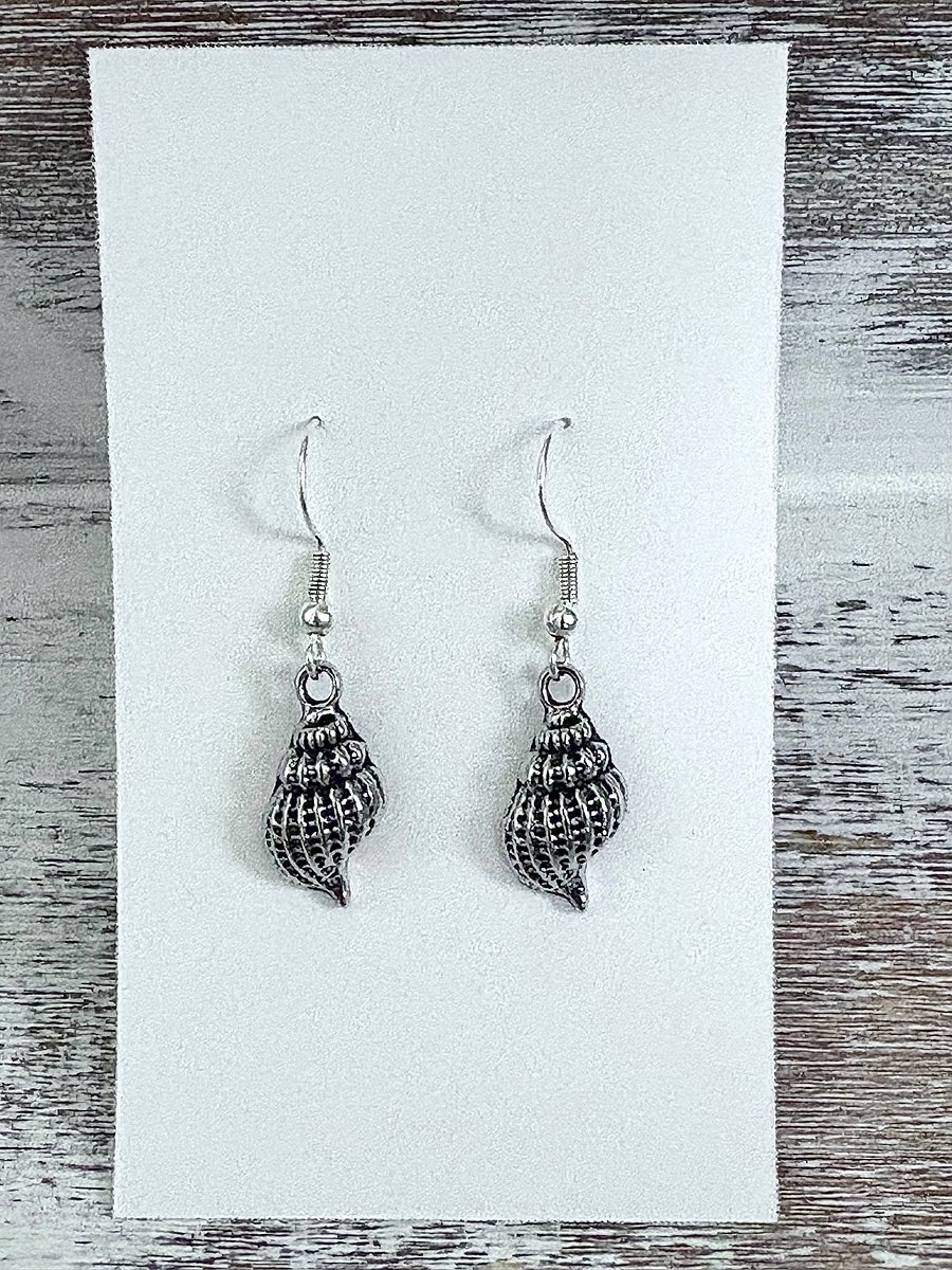 Handmade Silver-Tone Metallic Conch Shell Earrings | Monique Faella Designs™ | MFD-00116 product image (2)