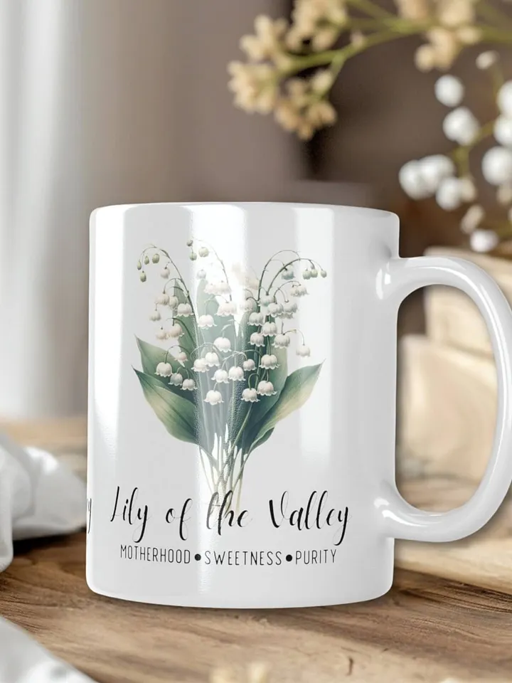 Lily of the Valley Ceramic White Mug: Motherhood, Sweetness, Purity May Birth Month Flower product image (1)