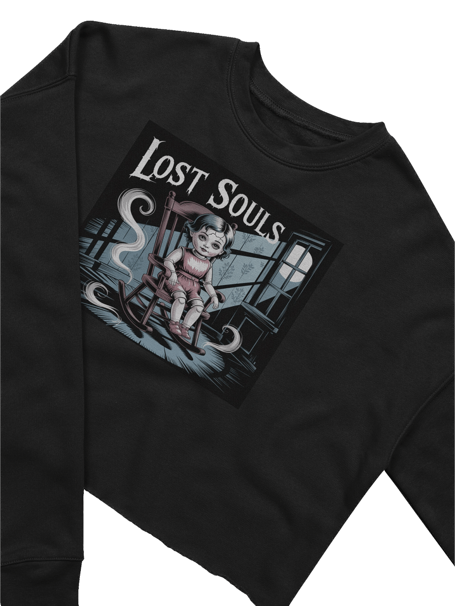 Lost Souls Women's Fleece Crop Sweatshirt - Black Gothic Doll Design by Midnight Veil Designs product image (3)