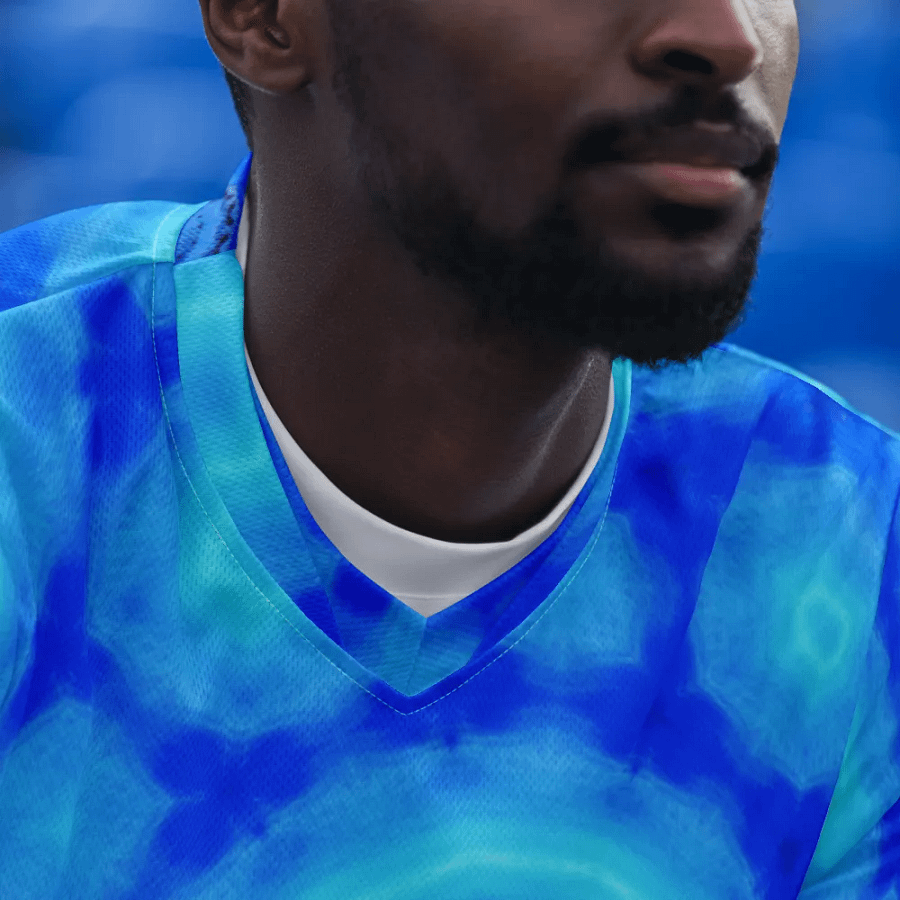 Abstract Circular Pattern in Blues Unisex V Neck Sports Jersey product image (5)
