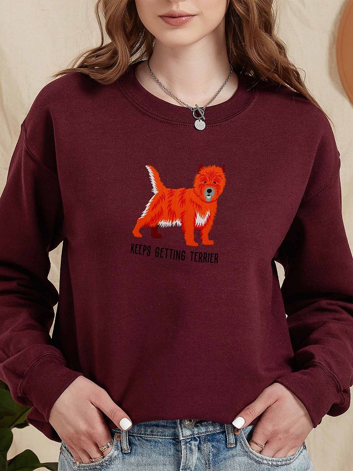 Keeps Getting Terrier Sweatshirt (Embroidered) of a Cairn Terrier(Red Brindle) product image (2)