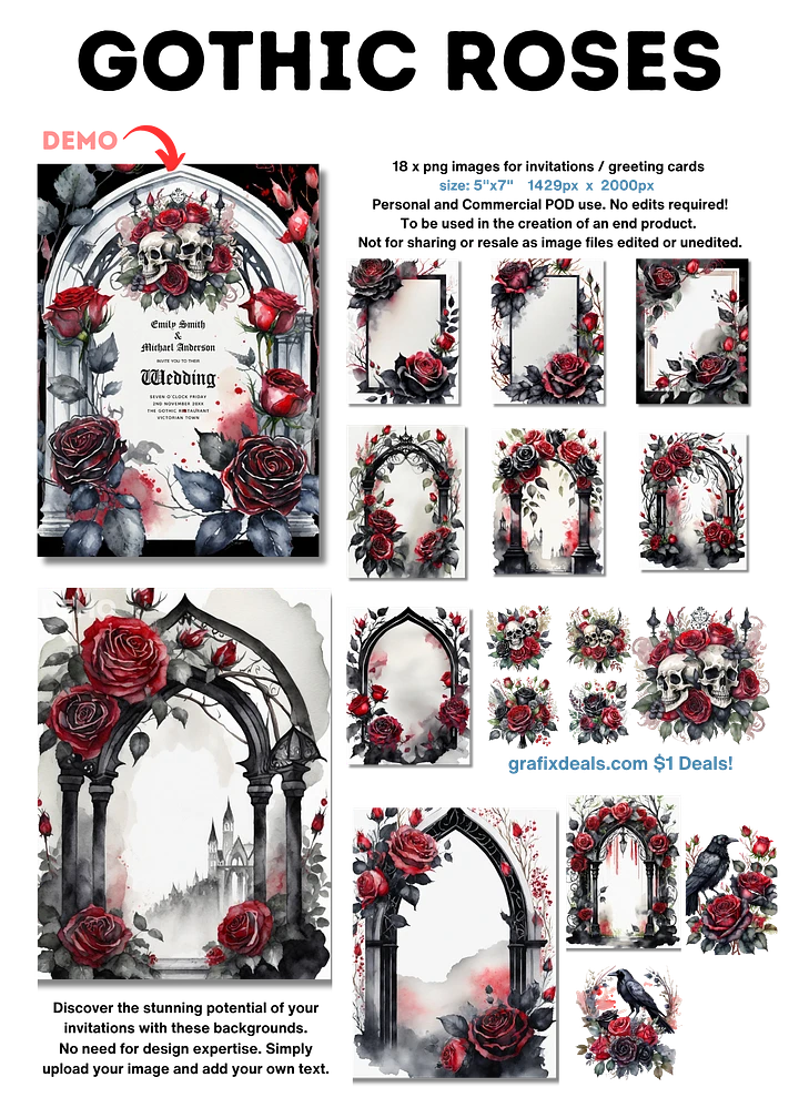 Gothic Red Black Rose Invitation Backgrounds Bundle product image (2)