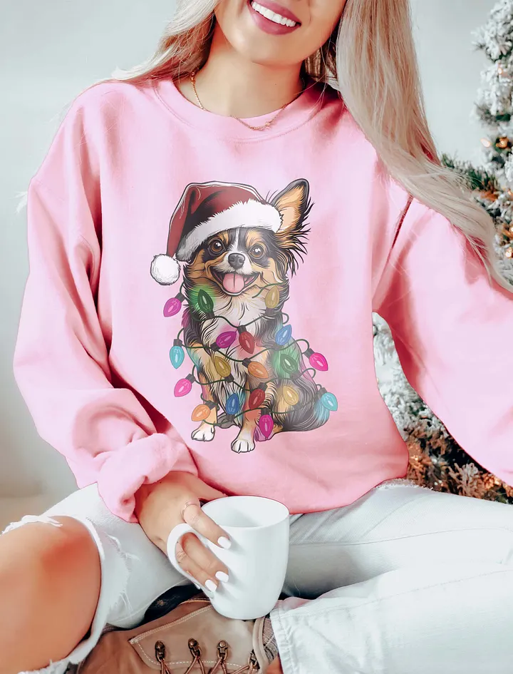 Funny Longhaired Chihuahua(Tricolor) Christmas Sweatshirt product image (15)