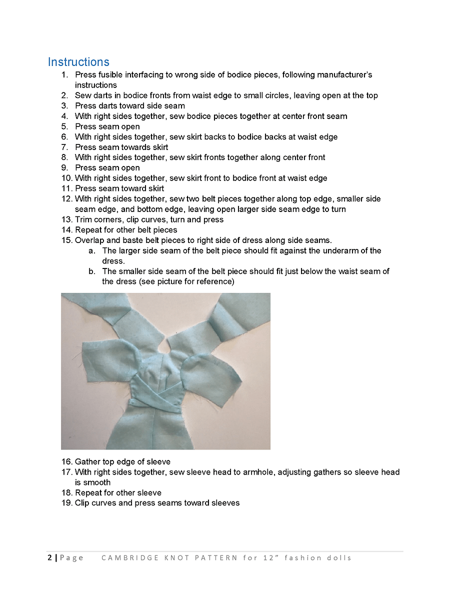 Cambridge Knot sewing pattern for 12" fashion dolls product image (3)