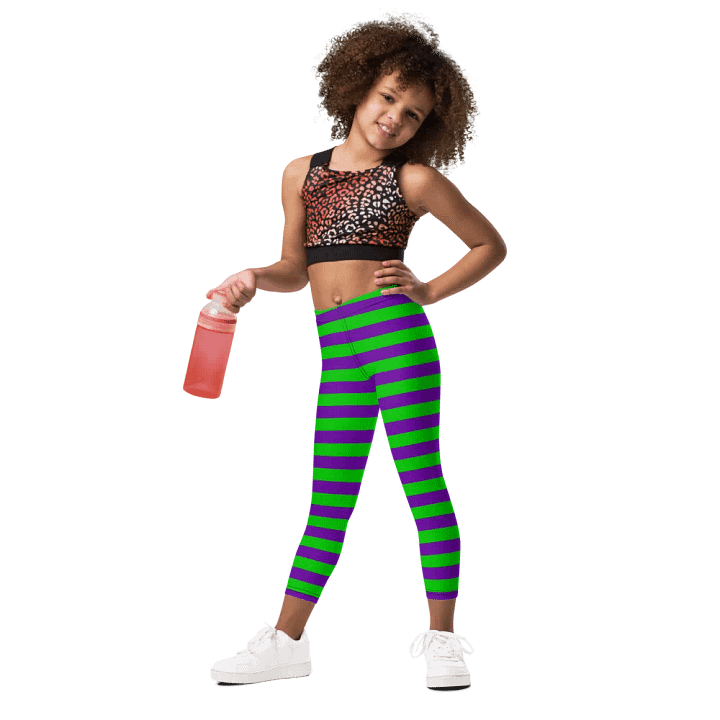 Striped Purple and Green Kids Leggings product image (1)