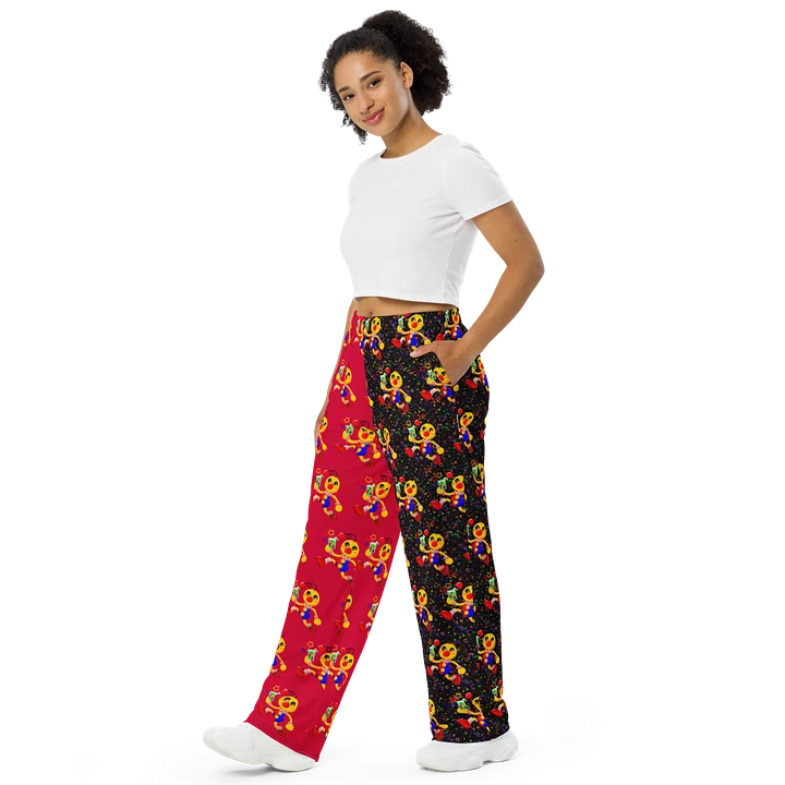 Split Red and Arcade All-Over Boyoyoing Clown Soda Unisex Wide-Leg Pants product image (1)
