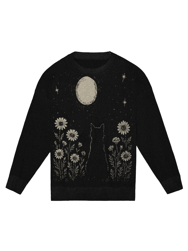 Minimalist Black Cat Moon Wildflower Sweatshirt Boho Celestial Cat Pullover Witchy Floral Cat Lover Gift Aesthetic Cozy Fall Crewneck product image (1)