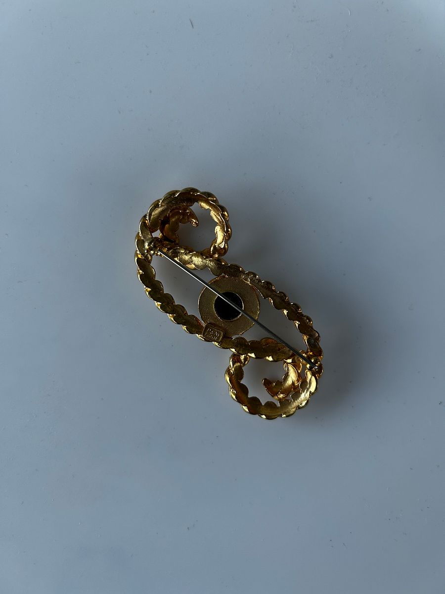 Vintage Gold Tone Rope Twist Cabochon Brooch product image (4)