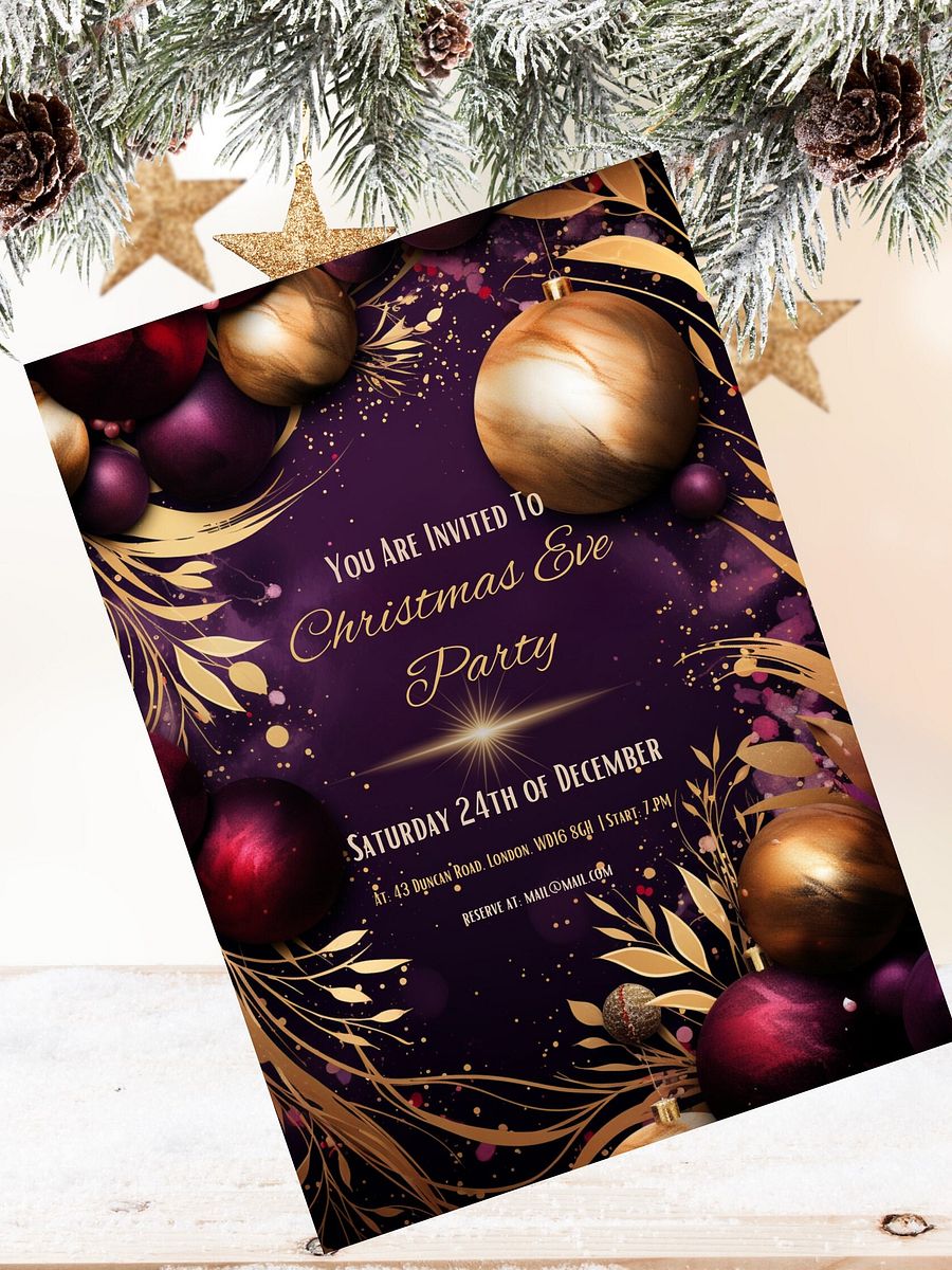 Beautiful Purple and Gold Christmas Party Invitation | Editable in Canva | Christmas Party Printable | Holiday Invitation Template | Canva product image (5)