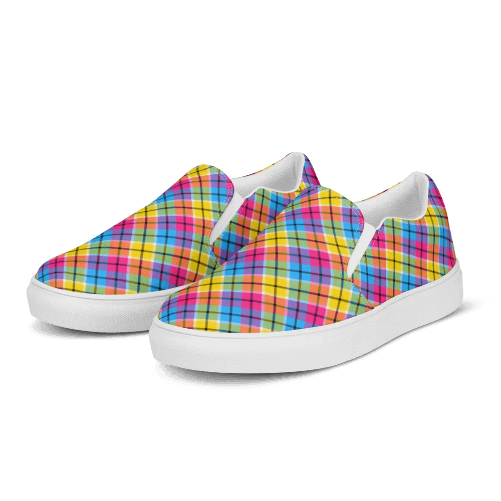 Hot Pink, Turquoise, and Yellow Plaid Women's Slip-On Shoes product image (3)
