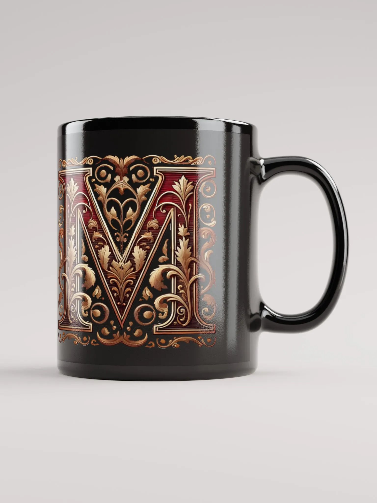 Victorian Letter 'M' Black Glossy Mug product image (1)
