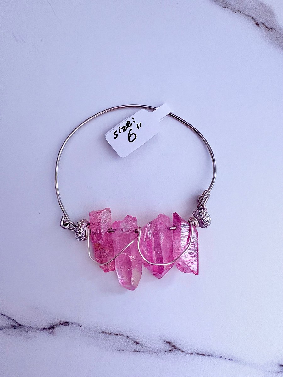 🌊 Mermaid Glow Bangle | Iridescent Pink Glass Crystals | Handmade 6" Diameter | Coastal Charm by Monique Faella Designs™ | MFD-00195 product image (8)