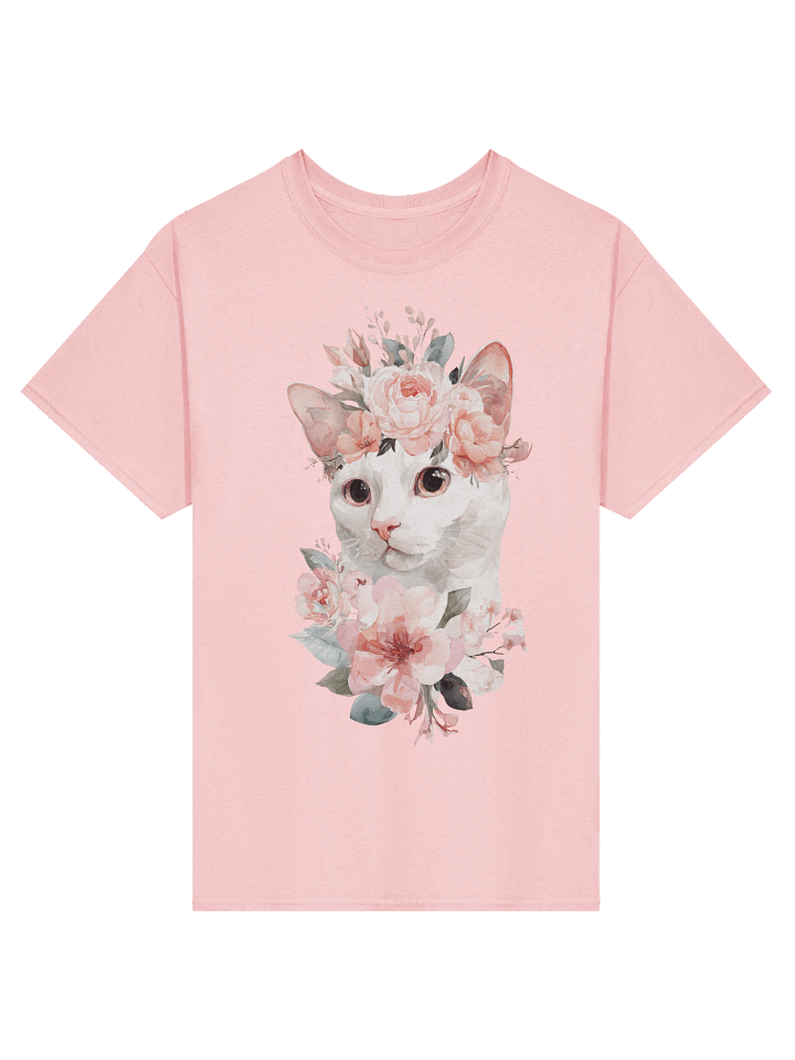 "Blossom Feline" T-Shirt: Watercolor Cat with Floral Crown Tee product image (1)