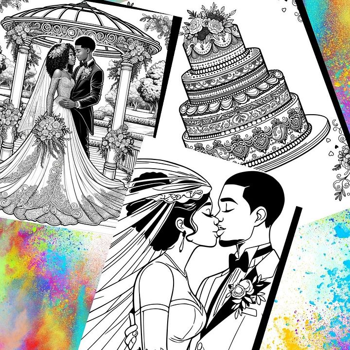 Black Wedding Large Print Coloring Book Pages - Instant Digital Download product image (2)