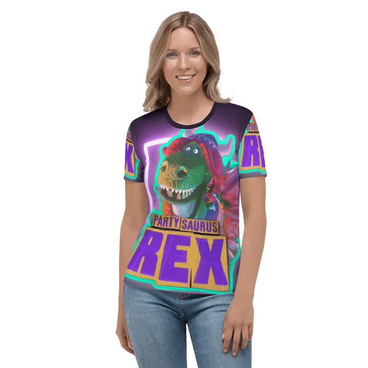 All Over Print Womens Crop Partysaurus Rex Tee product image (2)