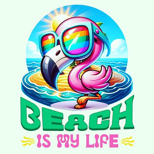 Beach Life Flamingo 

Bella+Canvas Supersoft T-Shirt with a vibrant cartoon flamingo and beach backdrop, perfect for summer v...