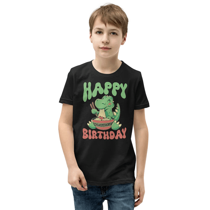 Happy Birthday (Dinosaur Eating Noodles) T-Shirt For Kids product image (1)
