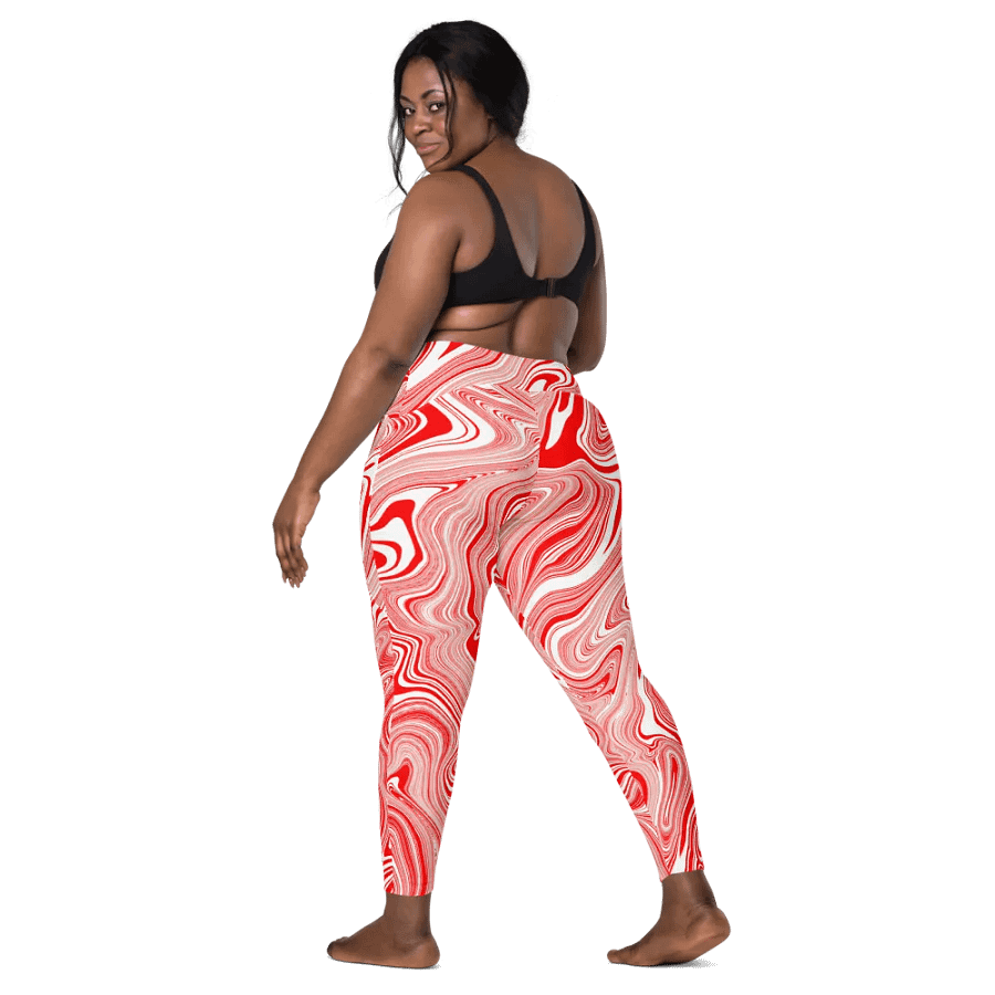 Leggings with Pockets - Red and White Liquid Swirls product image (8)