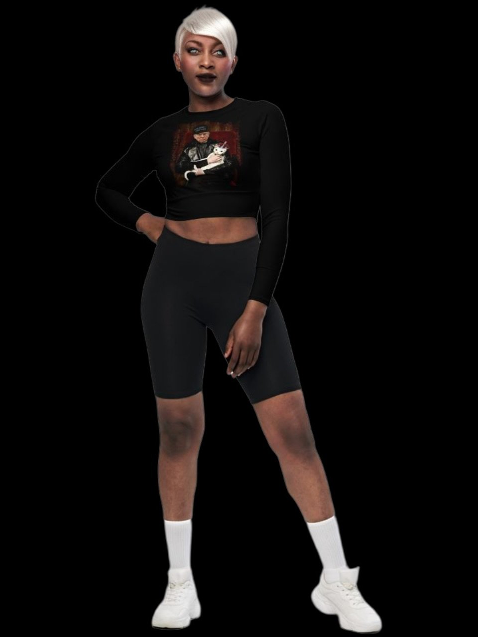 Trump Goth Long Sleeve Cropped Top - 'Make America Goth Again' Design with White Cat Queen product image (3)