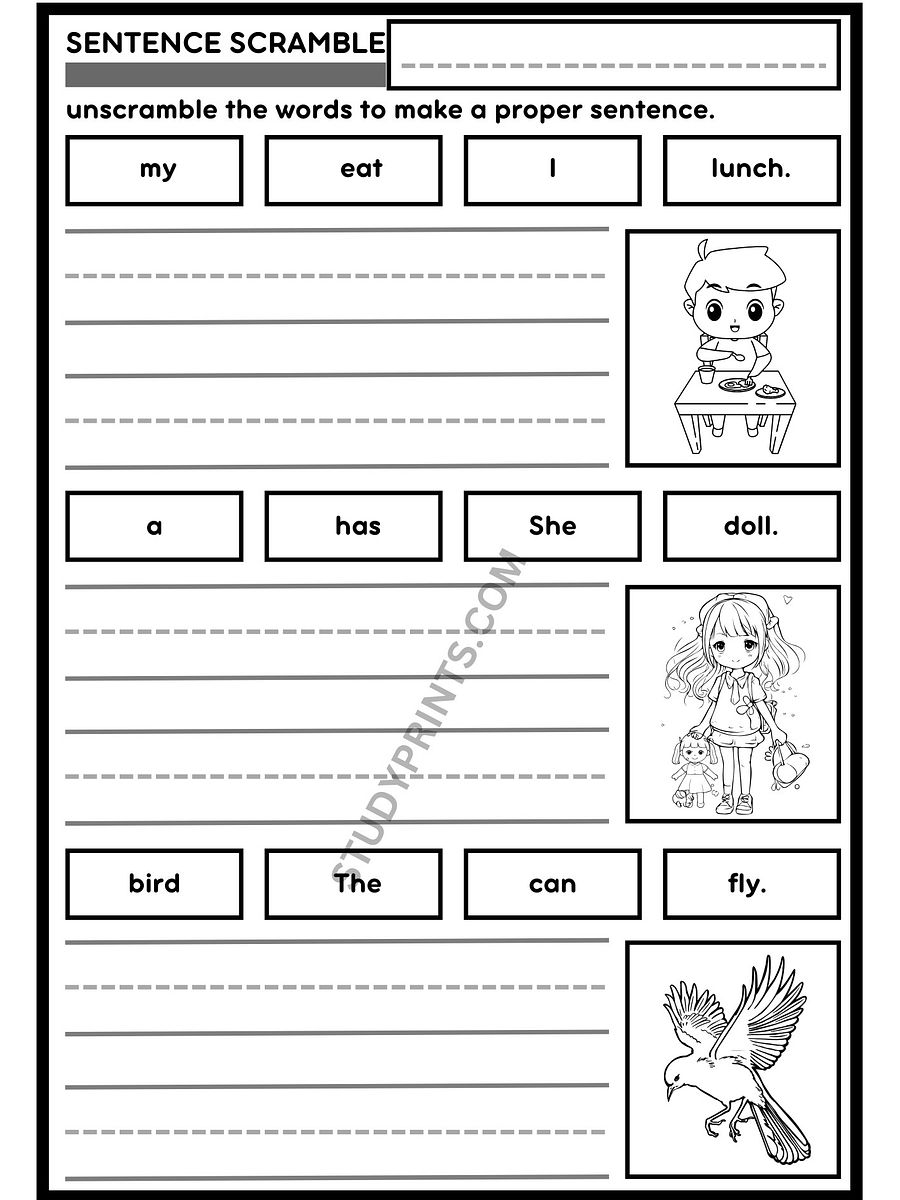 sentence scramble WORKSHEETS for KINDERGARTEN printable product image (7)