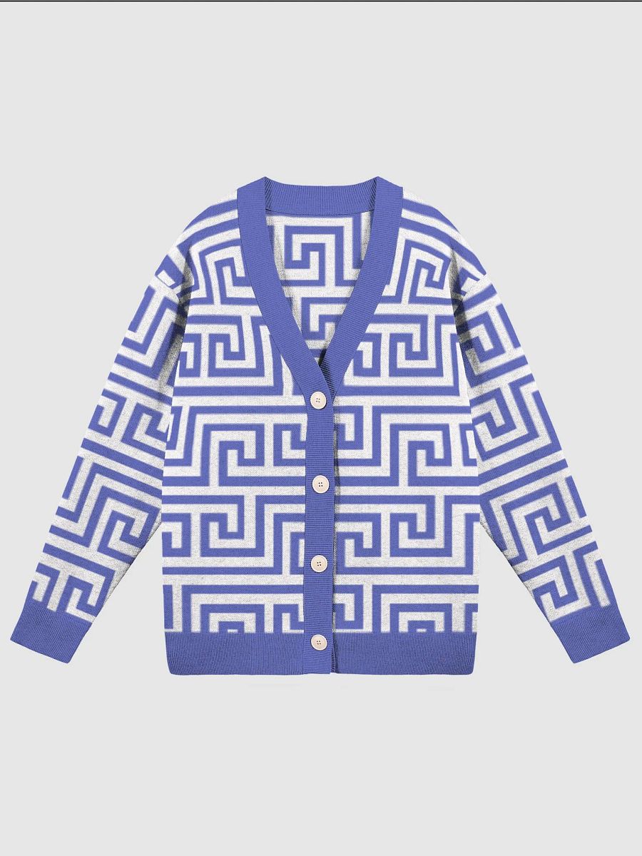 Blue Greek Key Knitted Classic Cardigan product image (1)