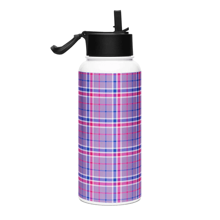 Lavender, Magenta, and Blue Plaid Water Bottle product image (1)