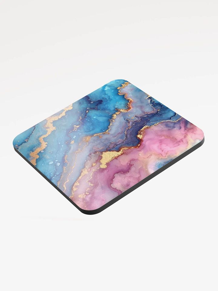 Blue Pink and Gold Alcohol Ink Glossy Cork Coaster by Treasure Pie product image (2)